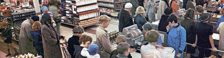 It is hard to believe that this checkout view was taken about fifty years ago at Woolco, Oadby in 1967.  Give or take the tills and uniforms not a lot had changed when the shutters fell on the store chain in 41 years later in 2008.