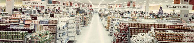 Bold displays of groceries in one of the first Woolco food halls in 1967.  The layout would not look out of place in a 21st Century supermarket, fifty years later.