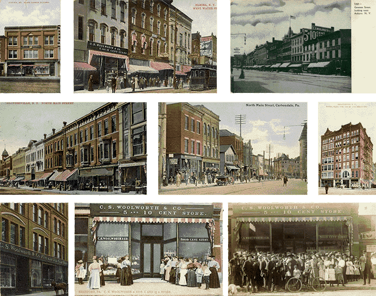 C.S. Woolworth Five and Ten Cent Stores in New York, Maine and Pennsylvania in the 1900s