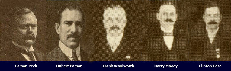 The senior management of F. W. Woolworth & Co. Ltd. of New York when the company was incorporated in 1905. Left to right: Carson Peck (Ops Director), Hubert Parson (Treasurer/FD), Frank Woolworth (President), Harry Moody (Supply Chain and Logistics), Clinton Case (Buying)