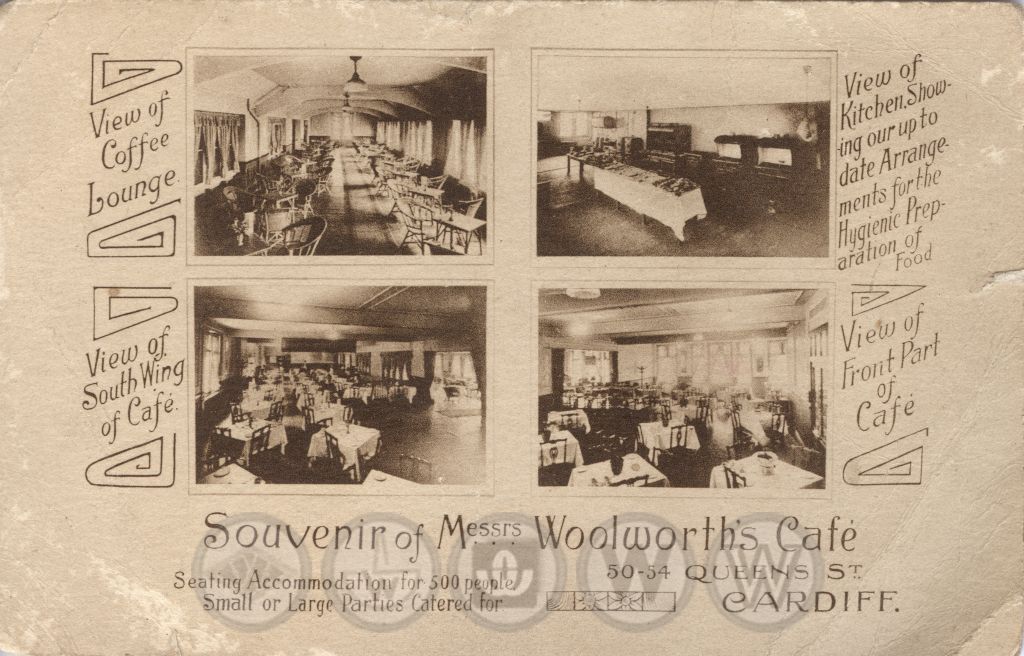 This postcard, issued in 1913, gives a rare glimpse of the scale and style of the catering facilities in an Edwardian Woolworth store. Unlike the cafe shown at Liverpool, taken on from a previous occupier, this one was laid out to the Company's standard specification at the time.