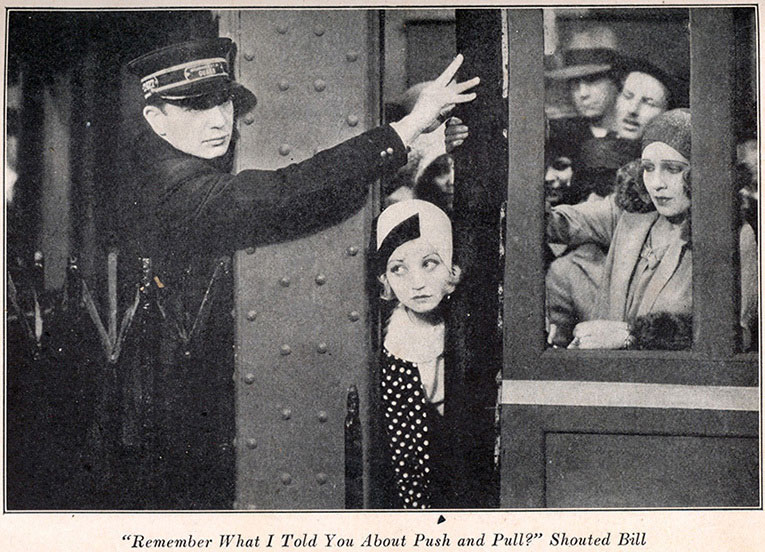 "Remember what I told you about push and pull", shouted Bill. A movie still from 'The Girl from Woolworth's' (originally published by Efrus & Bennett Inc, New York, 1929)