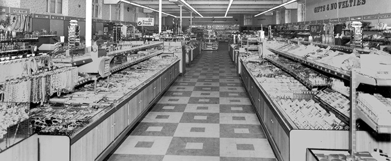 A long view of the salesfloor taken in around 1971