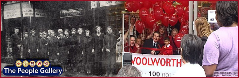 The People Gallery in the Woolworths Museum, celebrating a century of careers at Woolworths (left: Wellington, Shropshire, 1915, right Peckham, South East London, 2005