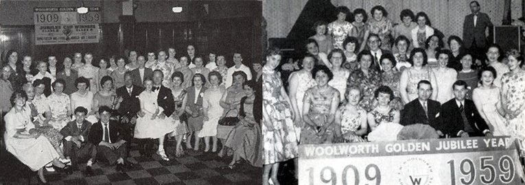 Woolworth staff celebrate the company's 50th birthday in 1959. Each store threw its own party for the team, with extra to spend if they had achieved their targets in the sales competition.