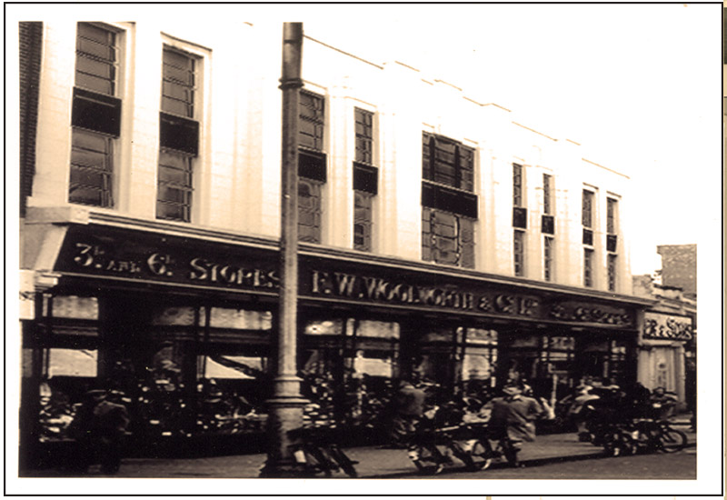 A postcard view of the art deco faience frontage of the enlarged F.W. Woolworth Threepenny and Sixpenny Store at Clapham Junction, that could have been sold in the store itself