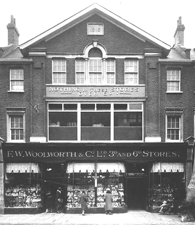 The Woolworth store in New Broadway in the west London suburb of Ealing (No. 74) was one of its first branches to be designed and built to order. North and Robin had adapted the designs already deployed in Chatham (No. 17), Kingston (No. 43) and Hanley (No. 55) and had recommended Shop Properties Ltd as the building contractor in 1916. By the 1930s it was becoming dilapidated and appeared old-fashioned.