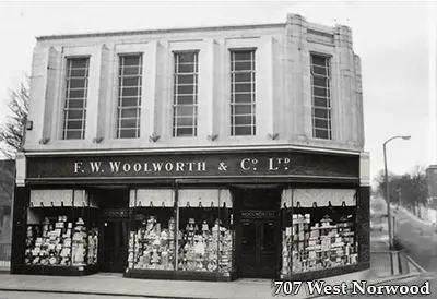 The F.W. Woolworth 3D and 6D Store at 364-366 Norwood Road, West Norwood, SE27 on the corner of Landsdowne Hill, which opened in December 1937