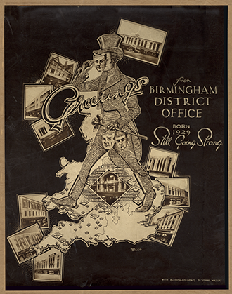 A Birmingham District Office calendar from 1939 celebrating its first ten years of operation. The Founding District Manager was Ernie Cox who had nurtured Frank Picot through the first half of his Woolworth career