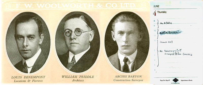 1920's Woolworth's Executives in the UK (L to R): Louis Denempont, Locations and Fixtures, William Priddle, Architect, Archie Barton, Surveyor