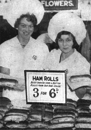 Three ham rolls for sixpence, Woolworth's targeted commuters on their way to work with a big display near the entrance first thing in the morning