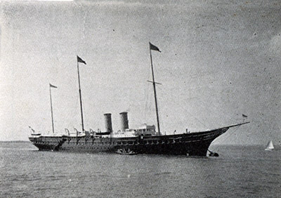 A sure sign that the King George V and Queen Mary were on the Isle of Wight - the Royal Yacht Victoria and Albert at anchor off Cowes