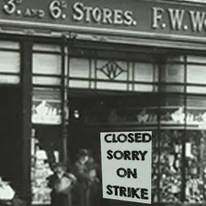 An artist's impression of the handwritten banner that angry staff had placed in the window at Brixton during their short strike