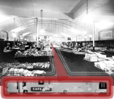 The view of the cavernous interior of the original Woolworth's store in Clapham Junction from behind the first row of counters. The long narrow layout made it hard to see all the way to the Café Bar at the back