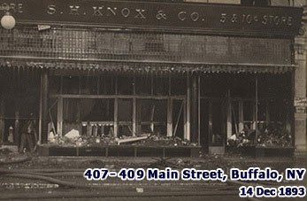 A major fire in the Wonderland Building destroyed the S.H. Knox headquarters at 407-9 Main Street, Buffalo on 14 December 1893